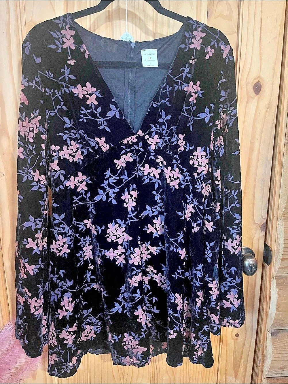 By Together Floral Velour Mini Dress Black & Pink Large